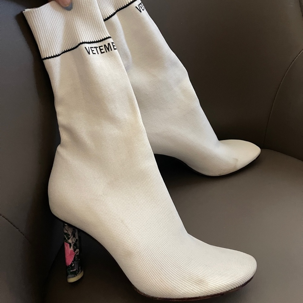 Vetements sock heels boots white with pink rose heels